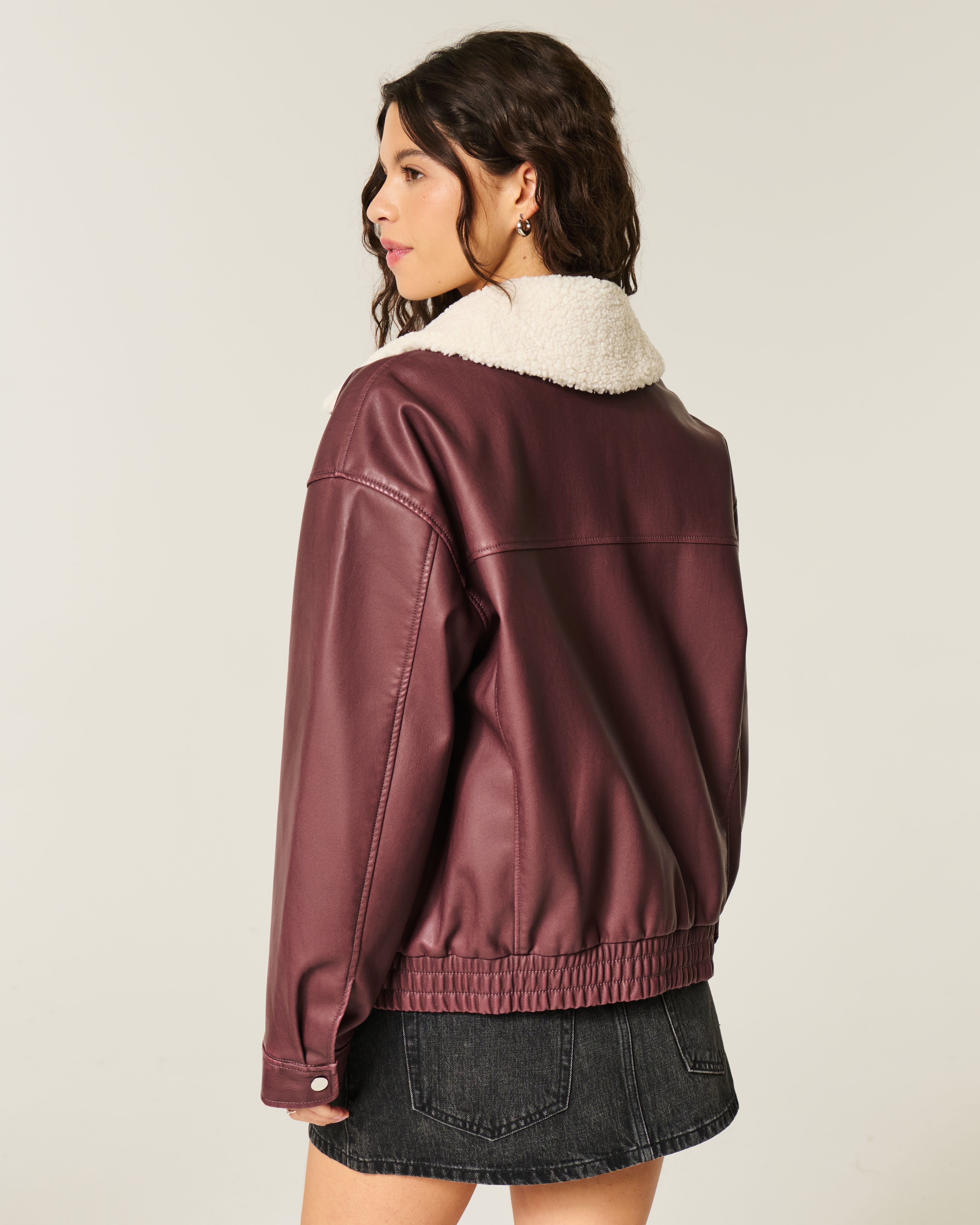 Hollister Sherpa Collar Faux Leather Bomber Jacket