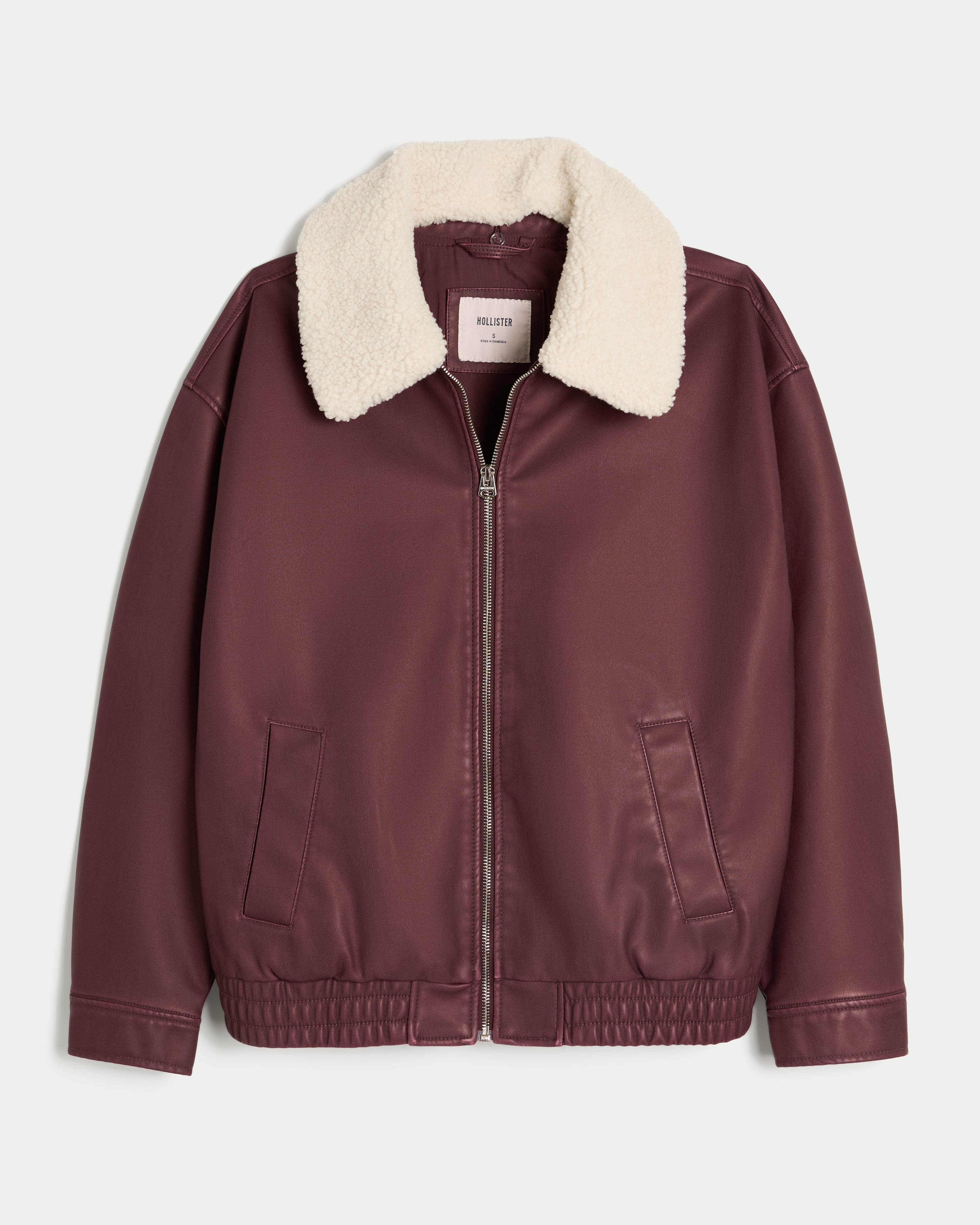 Hollister Sherpa Collar Faux Leather Bomber Jacket