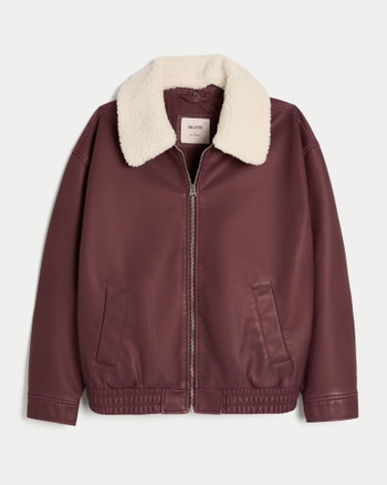Women's Sherpa Collar Faux Leather Bomber Jacket | Women's New Arrivals | HollisterCo.com