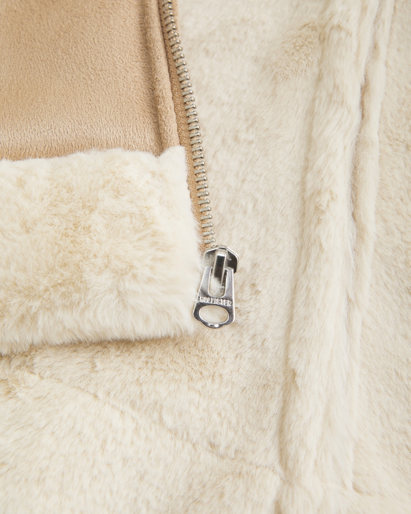 Faux Fur-Lined Faux Shearling Hoodie Jacket