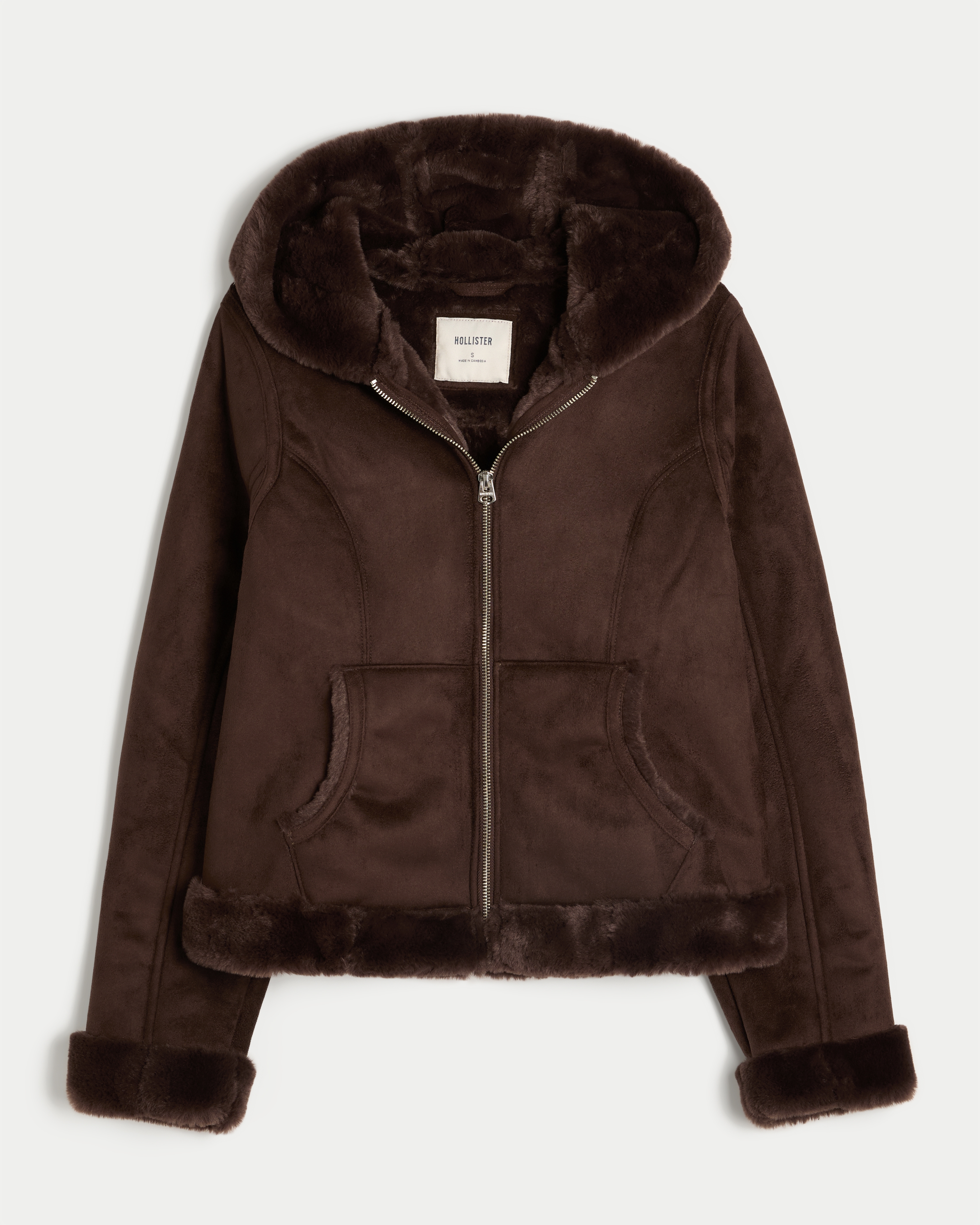 Faux Fur-Lined Shearling Hoodie Jacket