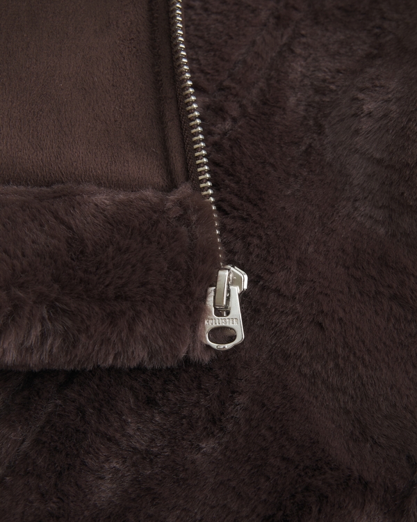 Faux Fur-Lined Faux Shearling Hoodie Jacket