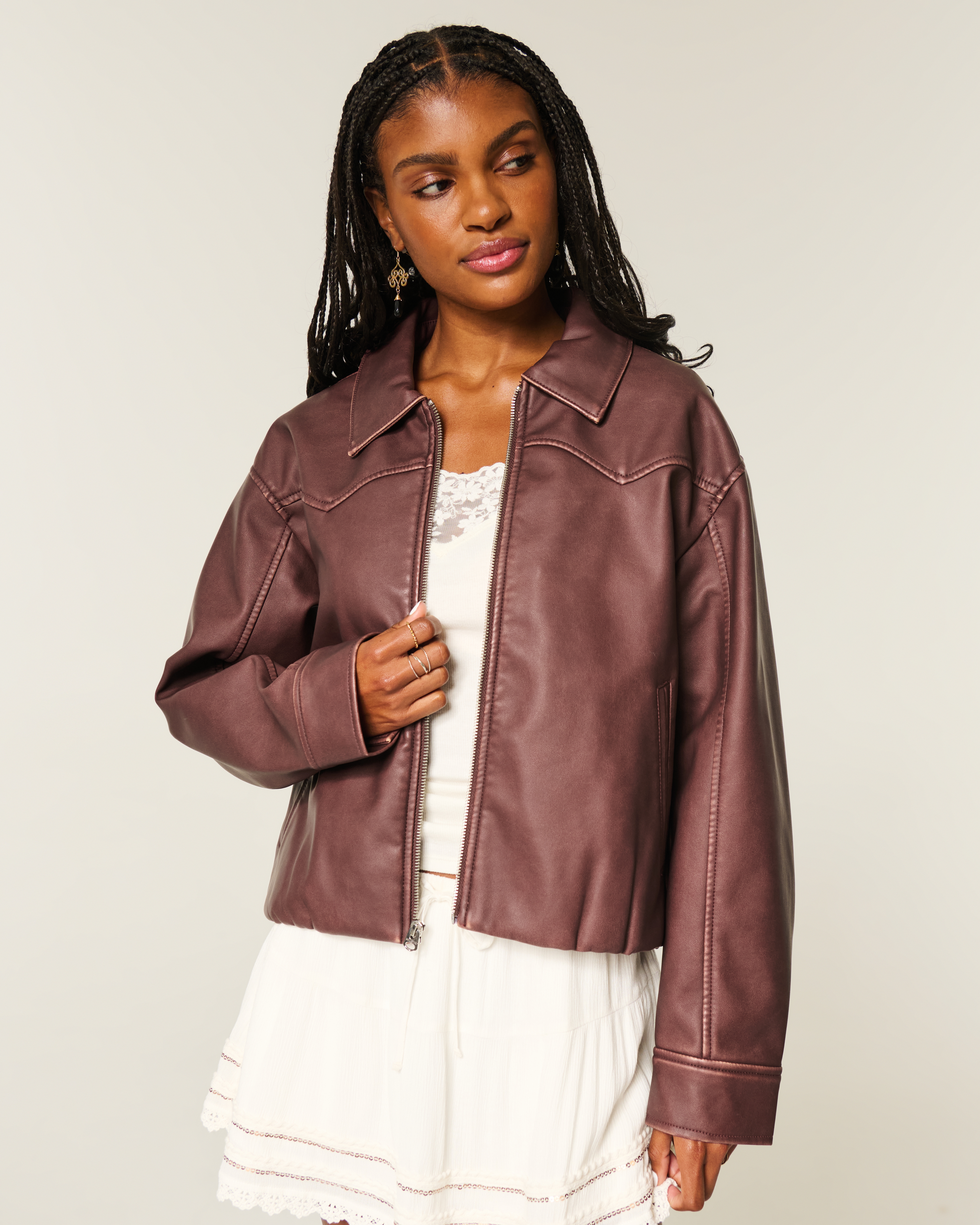 Vegan Leather Zip-Up Jacket
