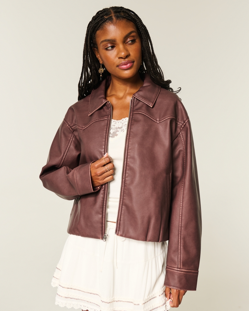 Vegan Leather Zip-Up Jacket
