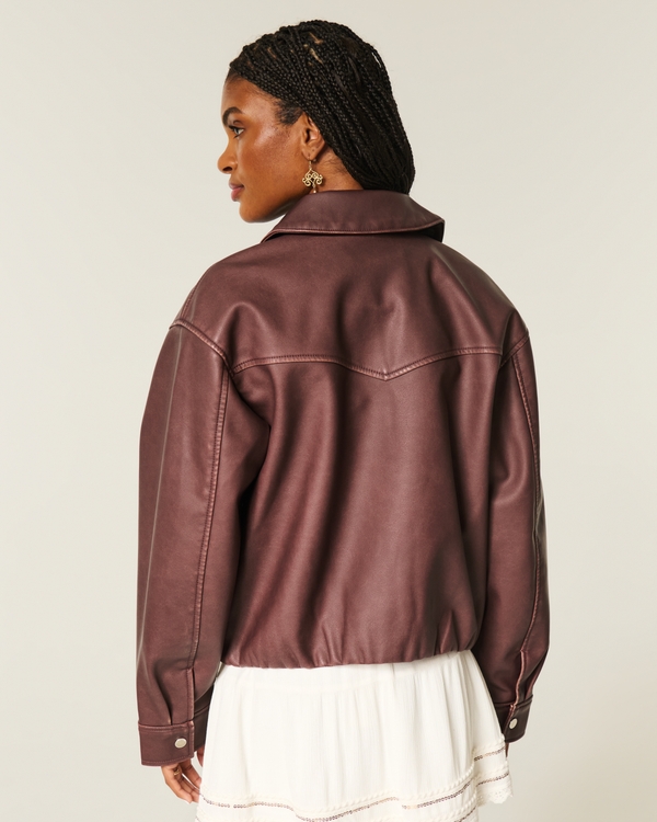 Women's Vegan Leather Zip-Up Jacket | Women's Clearance
