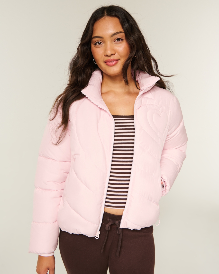 Quilted Heart Zip Up Puffer Jacket