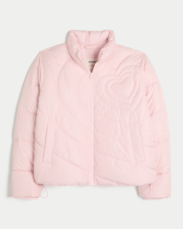 Quilted Heart Zip-Up Puffer Jacket