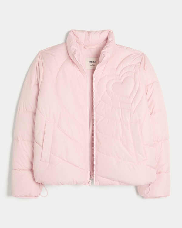 Quilted Heart Zip-Up Puffer Jacket