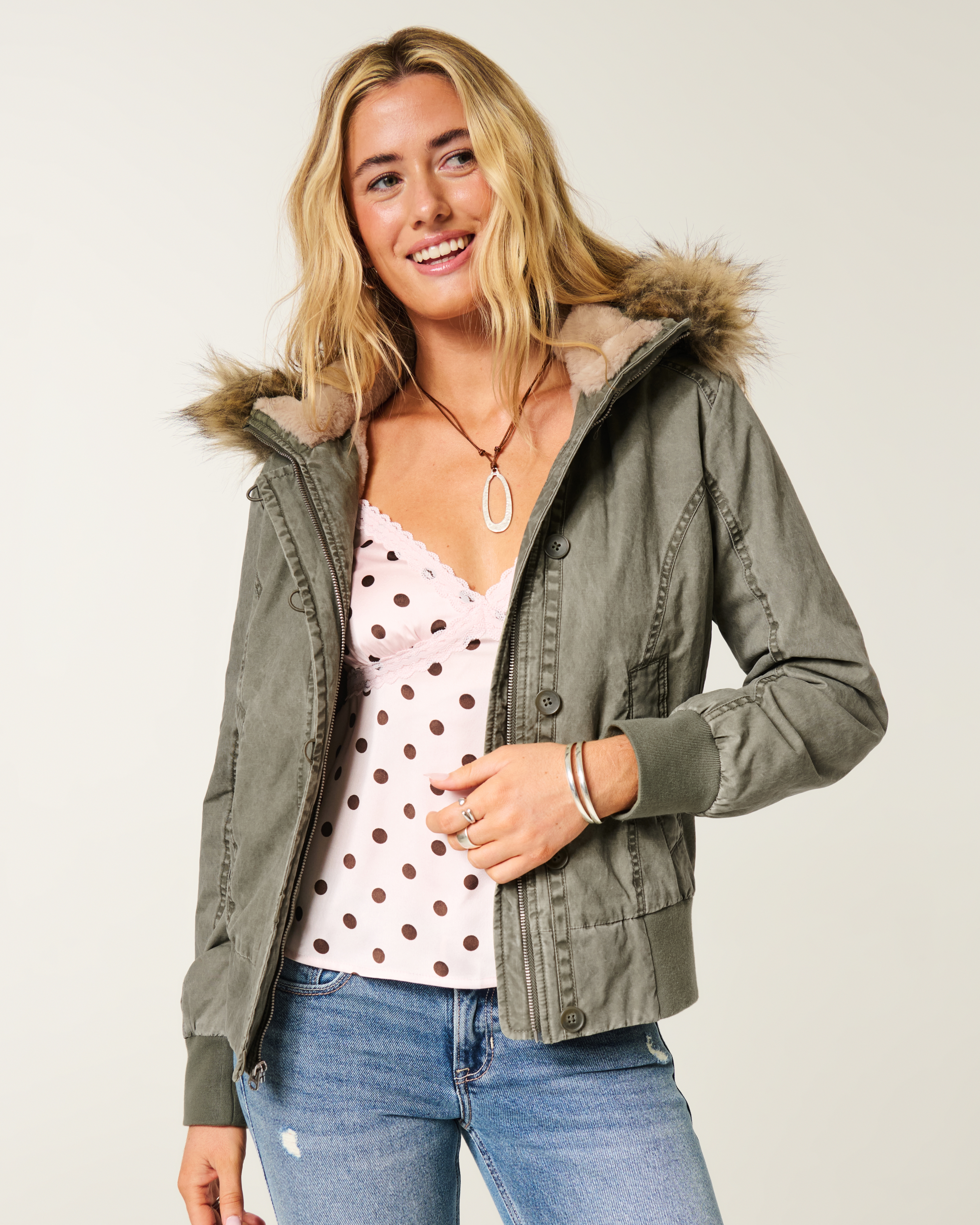 Hollister Faux Fur-Lined Bomber Jacket | Arden Fair