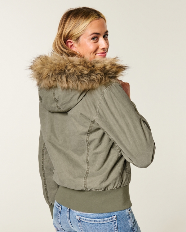 Faux Fur-Lined Bomber Jacket