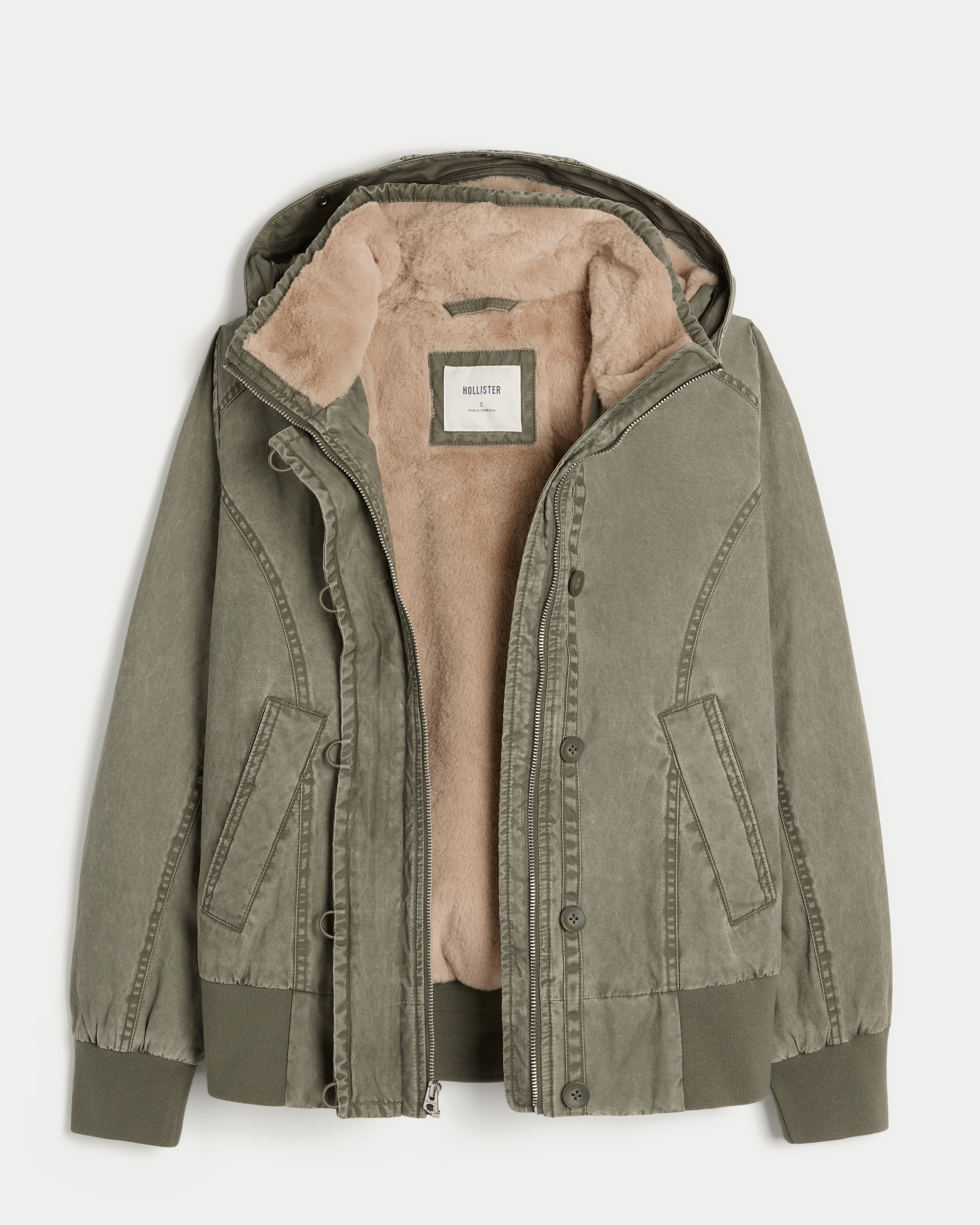 Hollister Faux Fur-Lined Bomber Jacket | Arden Fair