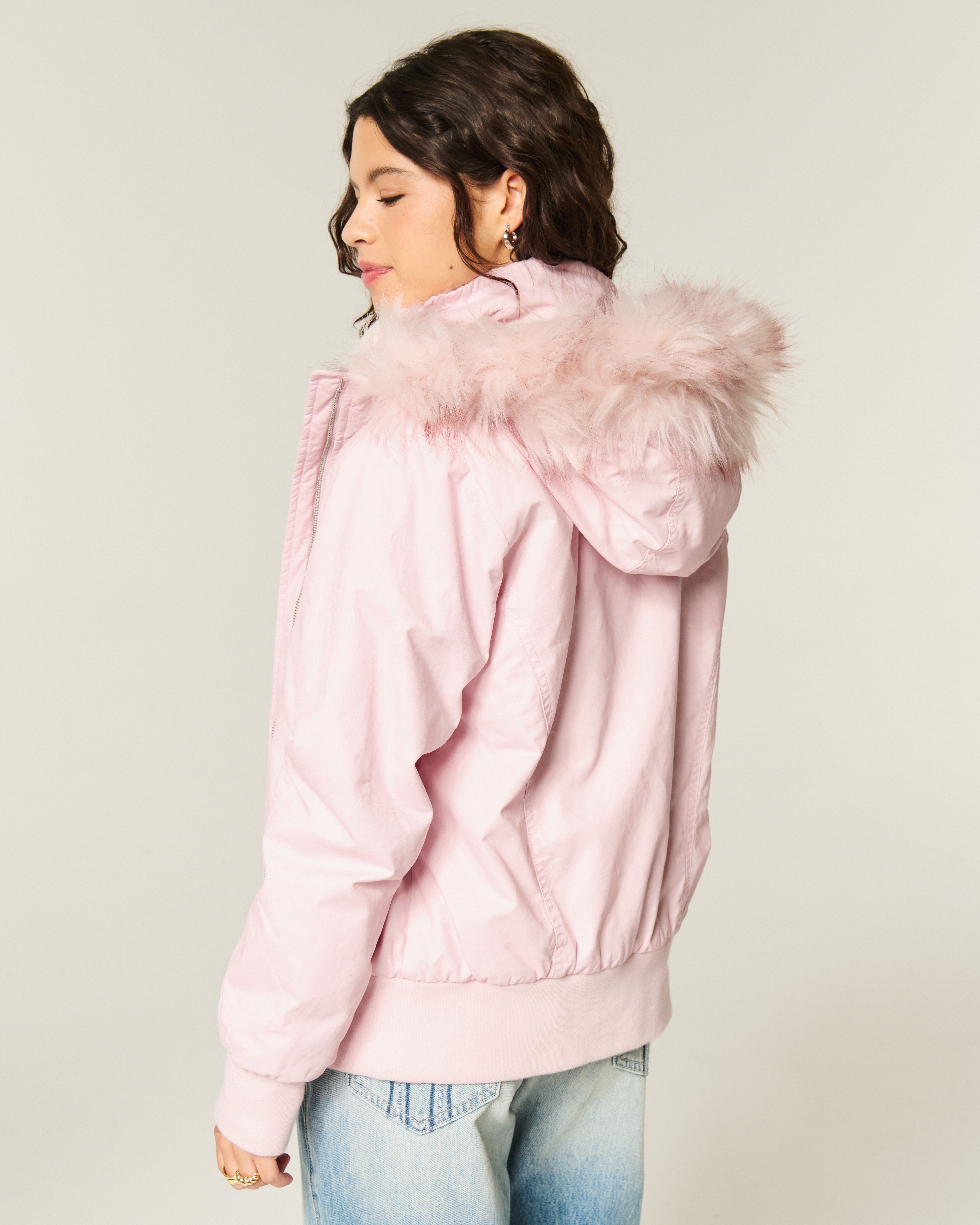 Faux Fur-Lined Bomber Jacket