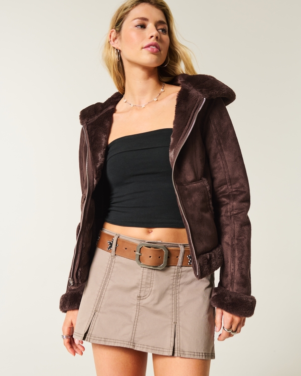 Sweat à capuche zippé en imitation shearling, Espresso view 2