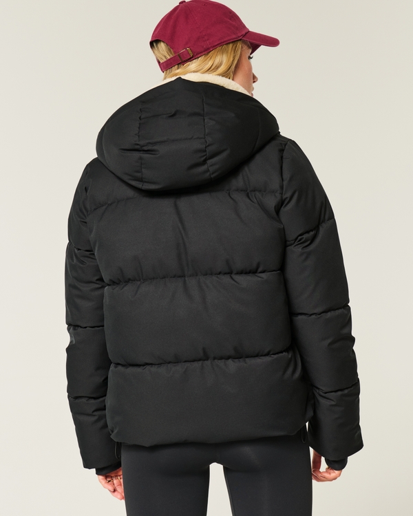 Faux Fur-Lined All-Weather Puffer Jacket, Black view 2