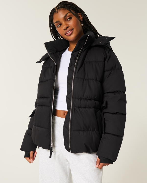 Side-Tie Puffer Jacket, Black view 1