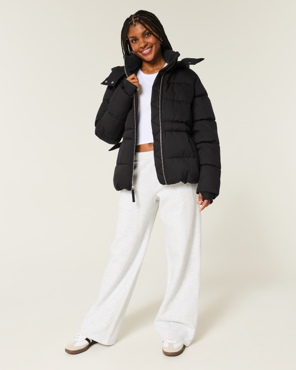 Side-Tie Puffer Jacket, Black view 2