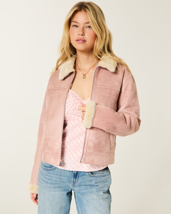 Faux Shearling Jacket, Light Pink view 1