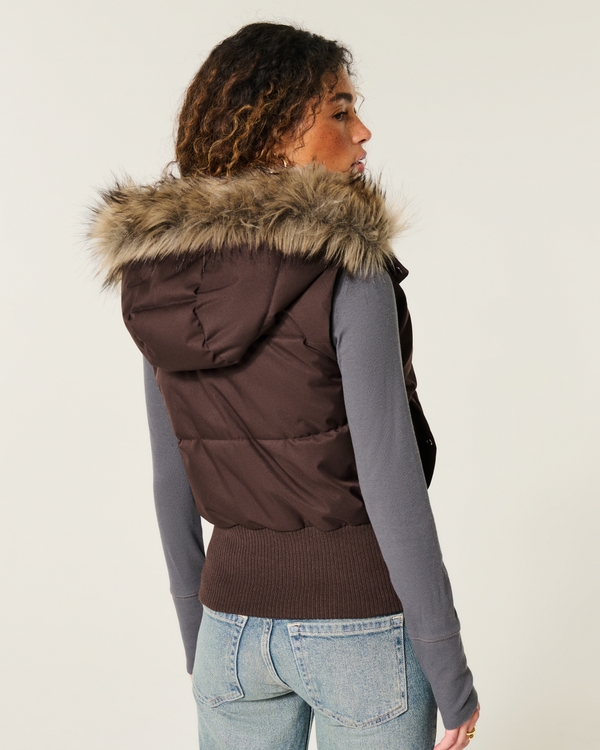Y2K Puffer Bomber Vest, Brown view 2