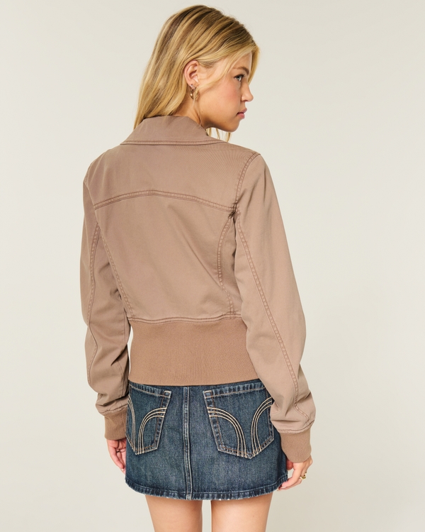 Twill Zip-Up Bomber Jacket, Light Brown view 2
