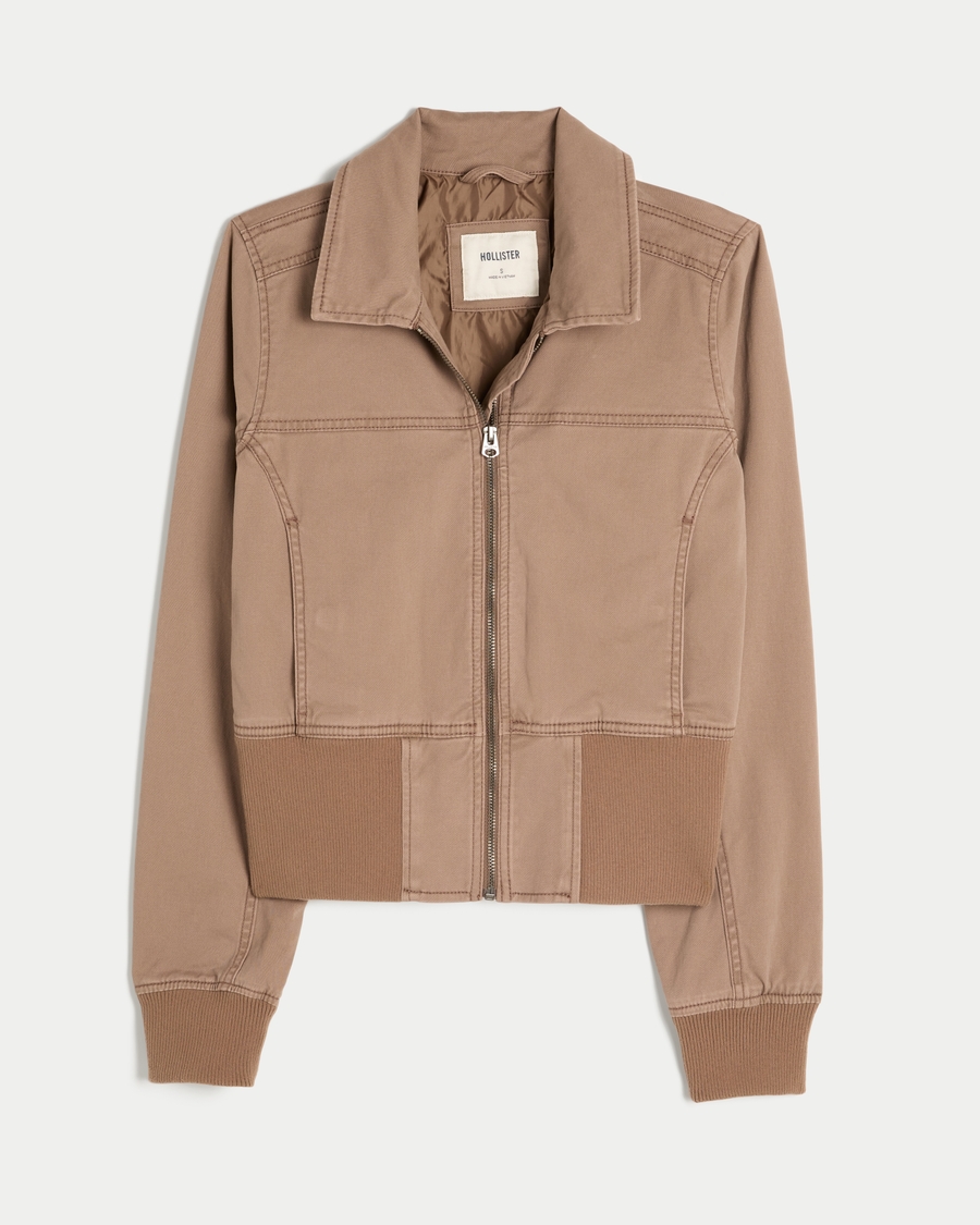 Twill Zip Up Bomber Jacket