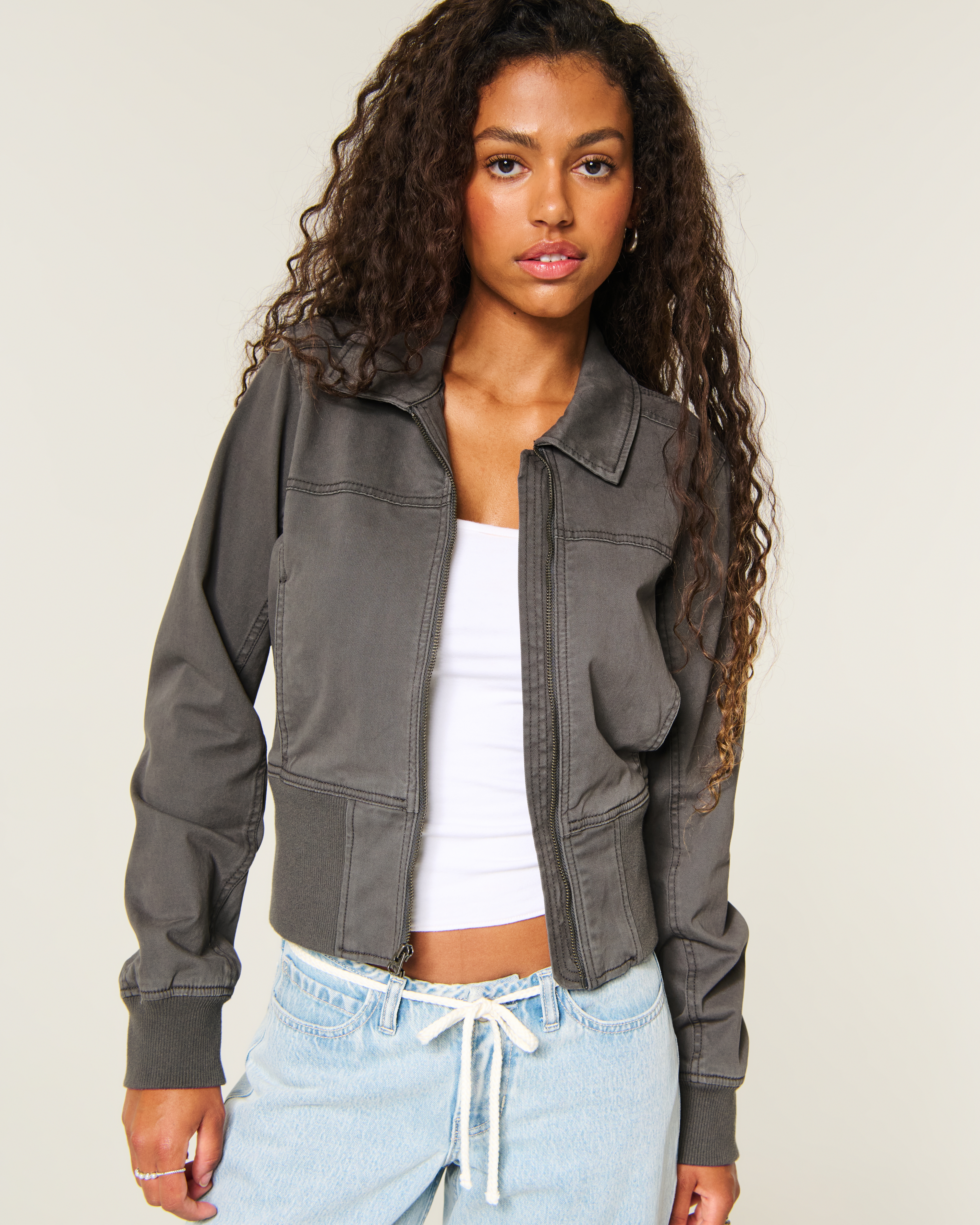 Twill Zip-Up Bomber Jacket
