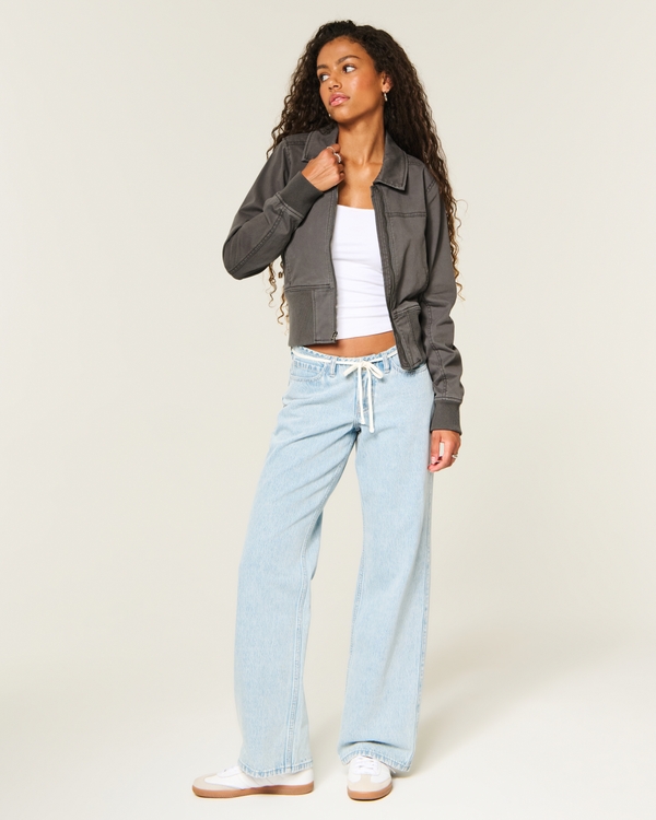 Twill Zip-Up Bomber Jacket, Dark Grey view 2