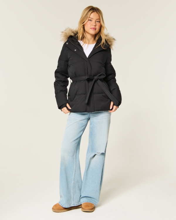 Hollister Feel Good Longline Puffer Jacket, Black view 2