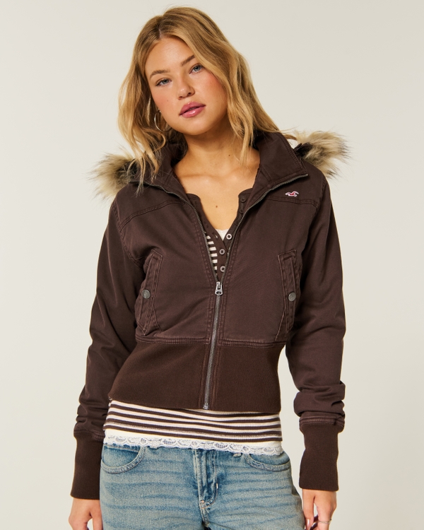 Hollister Peyton Twill Jacket, Brown view 1