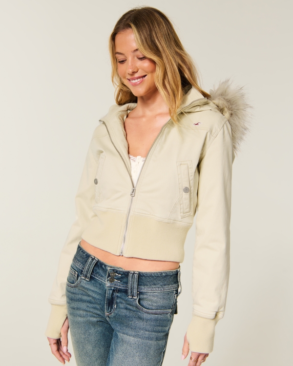 Hollister Peyton Twill Jacket, Cream view 1