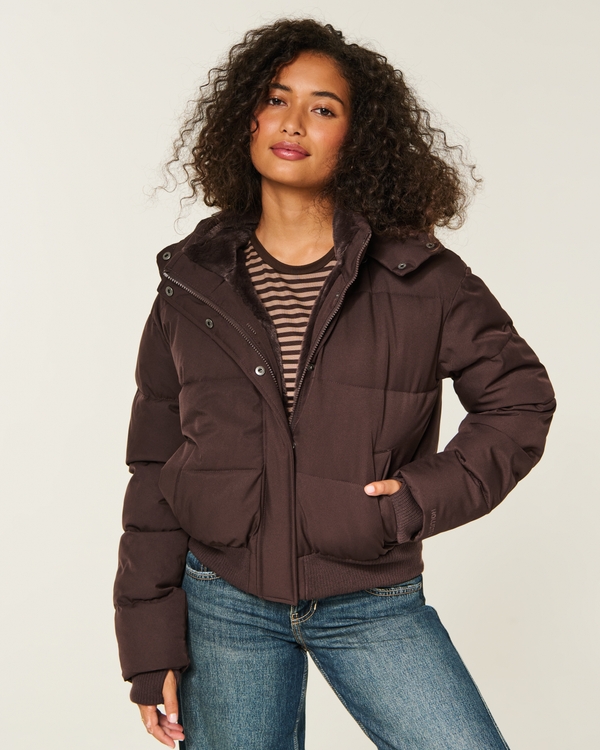 Hollister Feel Good Puffer Jacket, Espresso view 1
