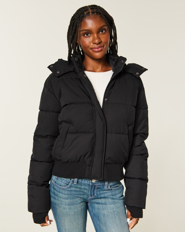 Hollister Feel Good Puffer Jacket, Black view 1