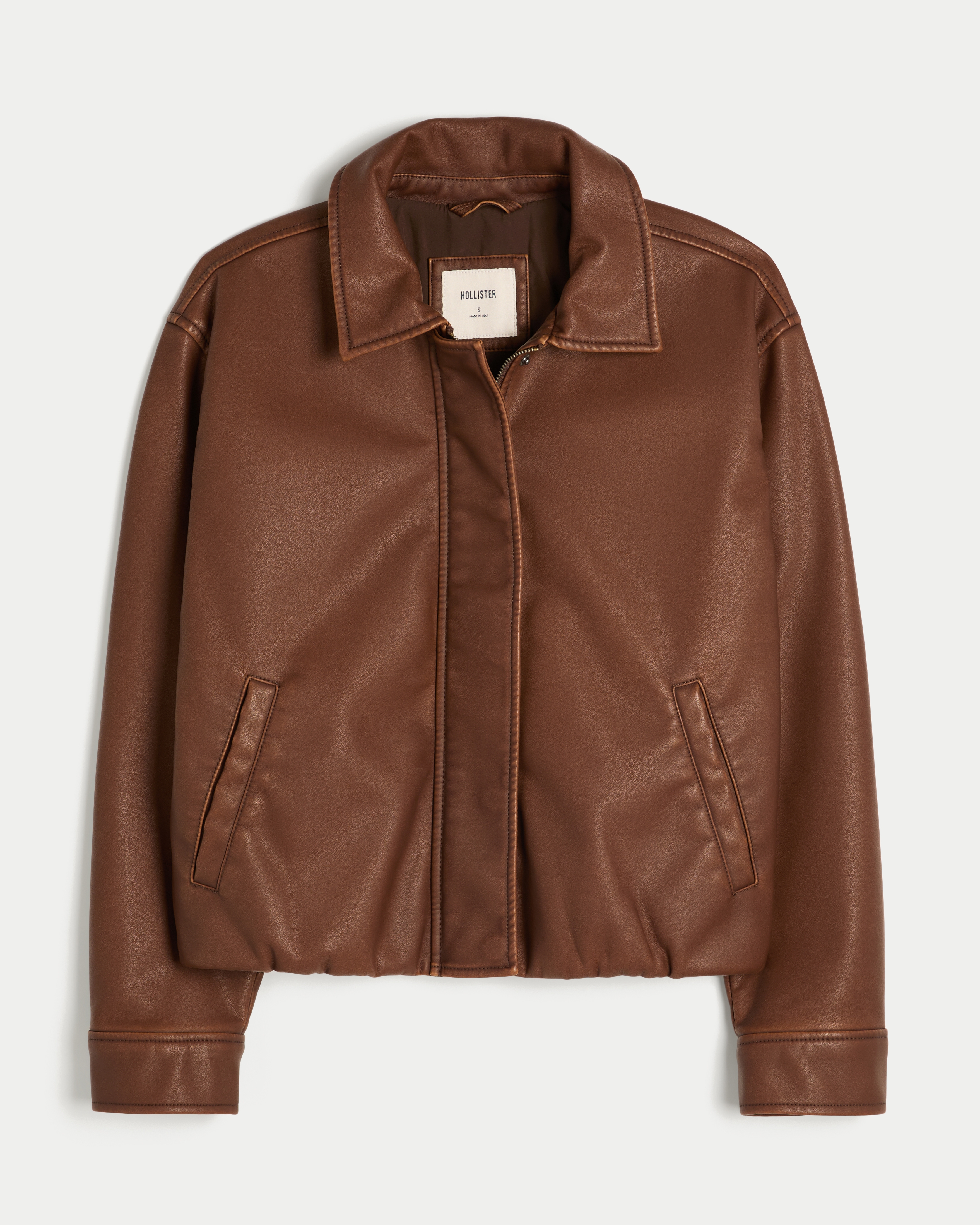 Faux Leather Bubble Bomber Jacket