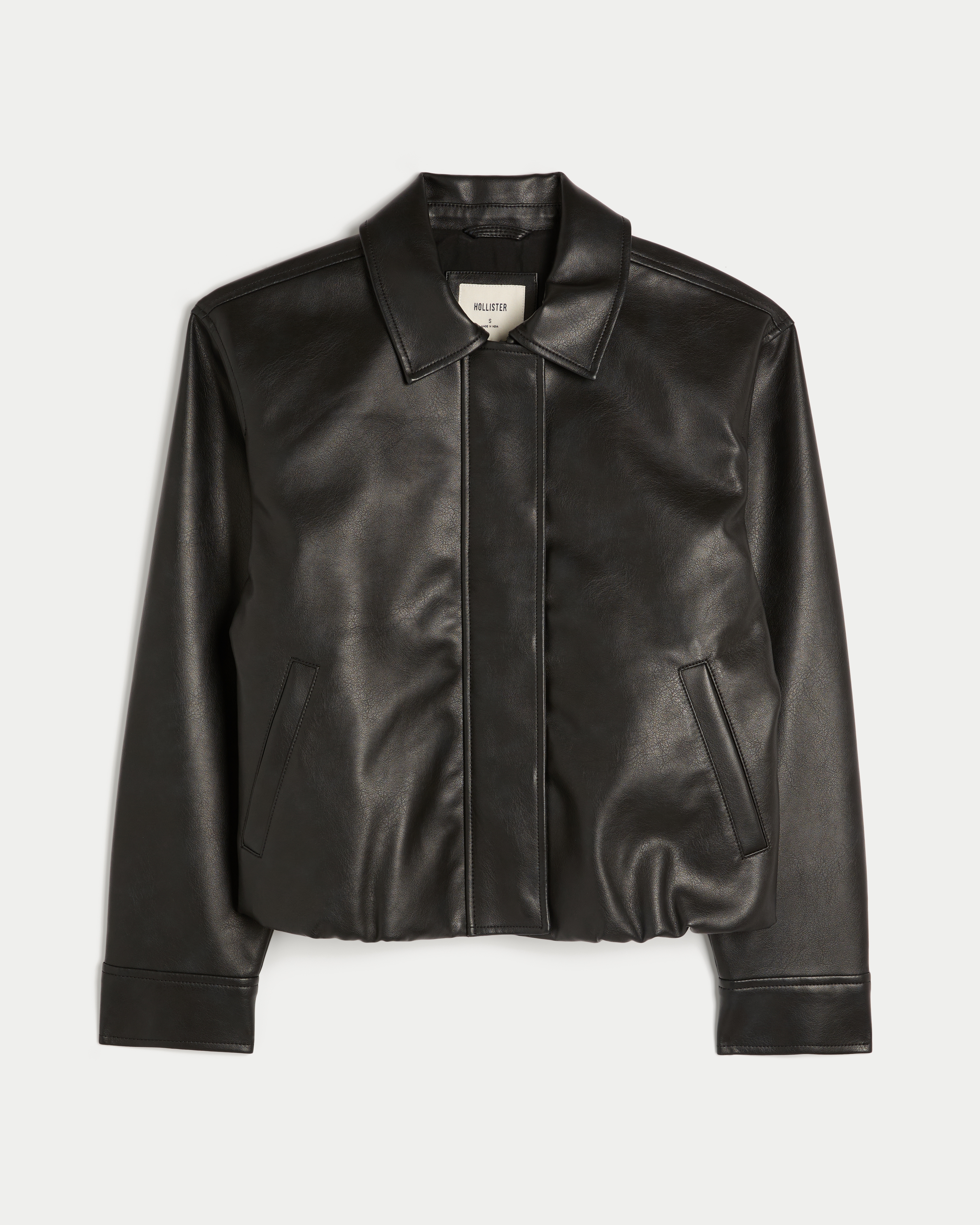 Faux Leather Bubble Bomber Jacket