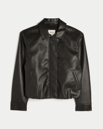 Faux Leather Bubble Bomber Jacket
