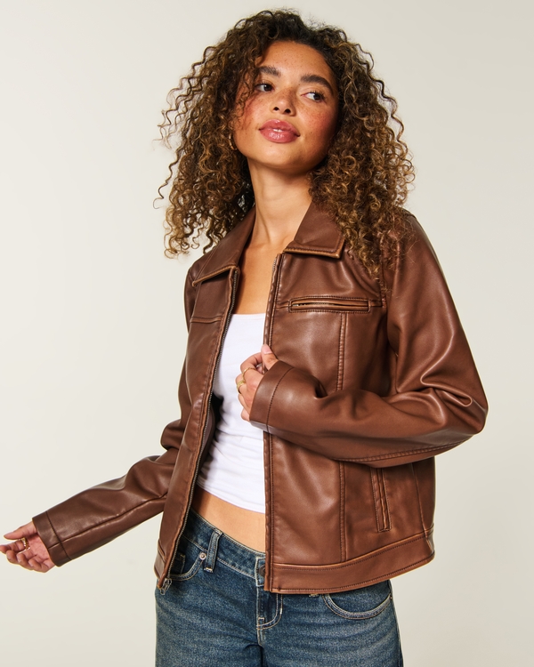 Faux Leather Jacket, Caramel view 1