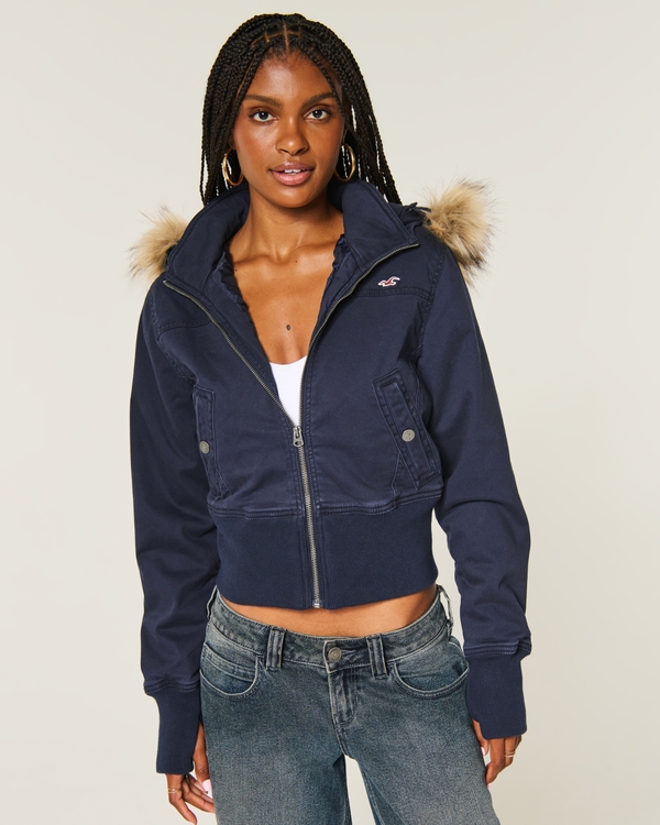 Hollister Peyton Twill Jacket, Navy view 1