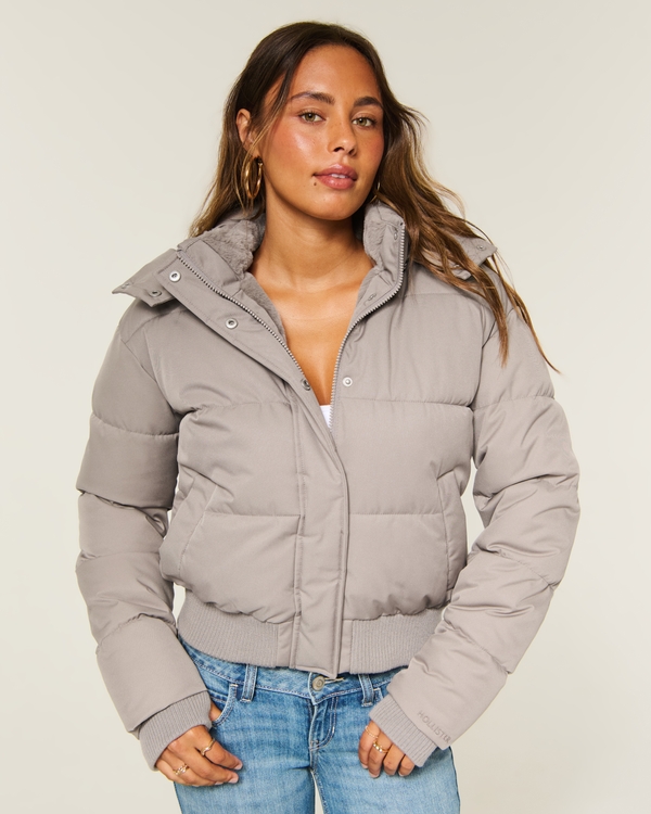 Hollister Feel Good Puffer Jacket, Light Brown view 1