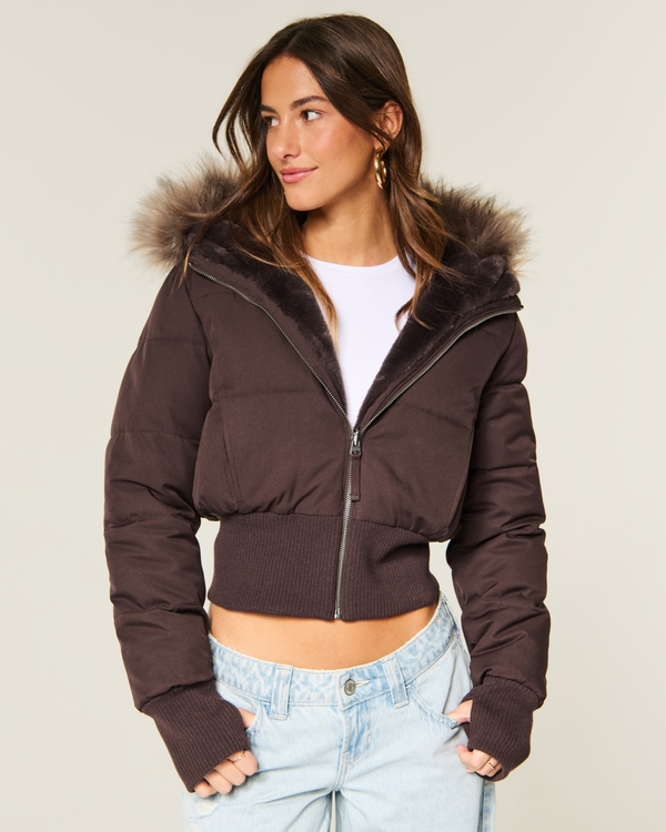 Hollister Peyton Reversible Puffer Jacket, Espresso view 1