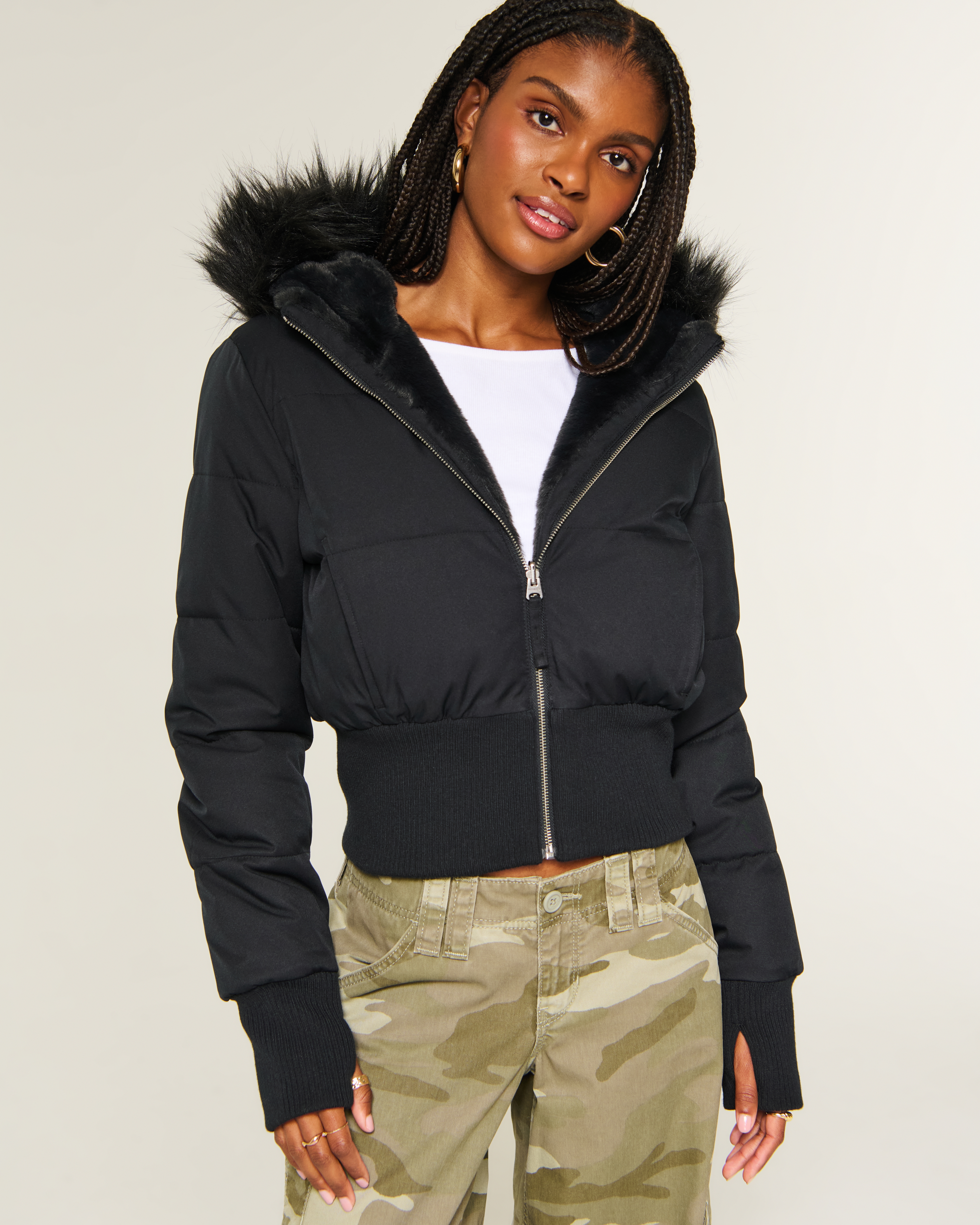 Hollister Peyton Reversible Puffer Jacket In Black