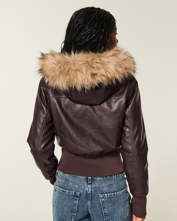 Hollister Peyton Faux Leather Jacket, Brown Leather view 2