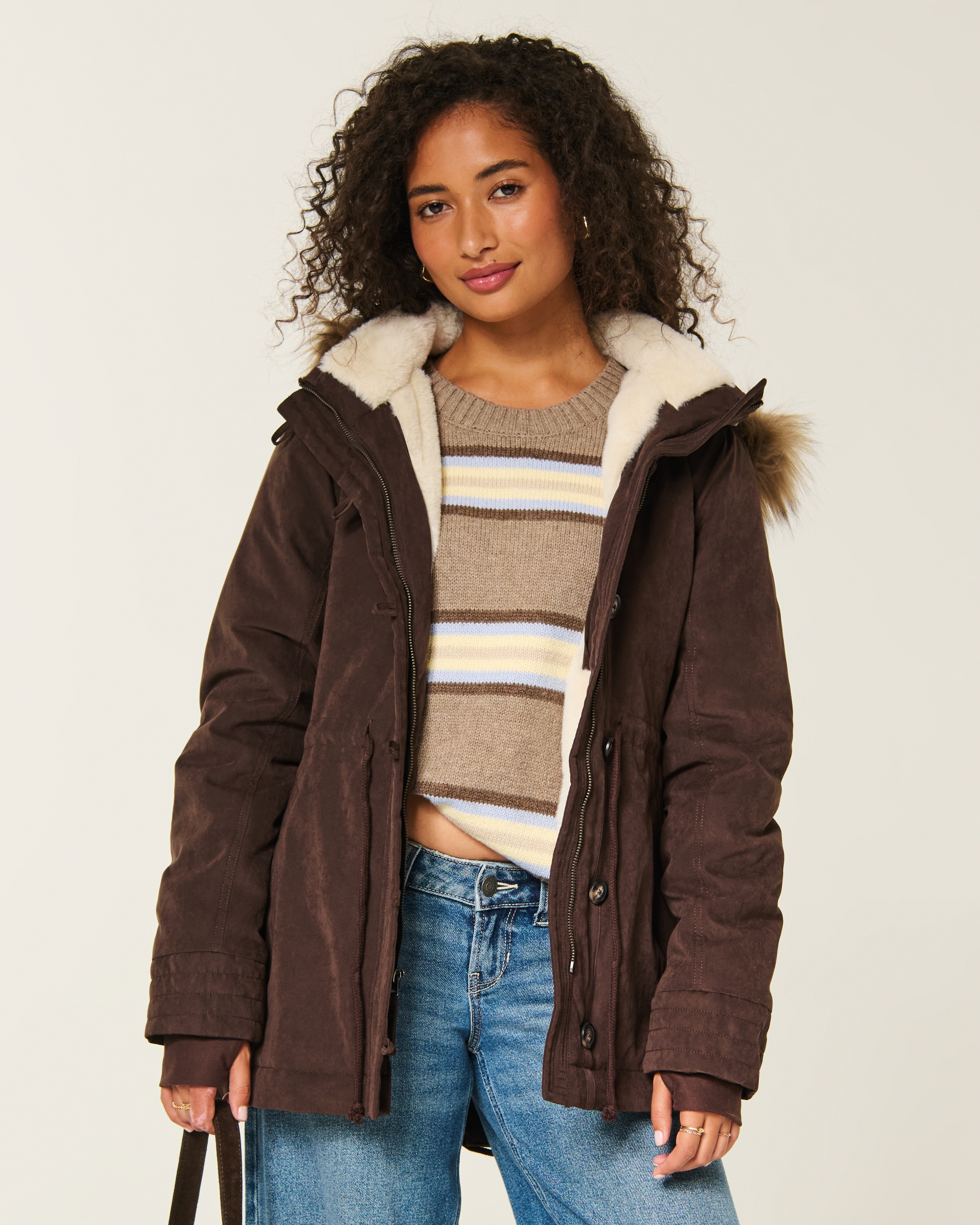 Hollister Faux Fur-lined Parka In Brown