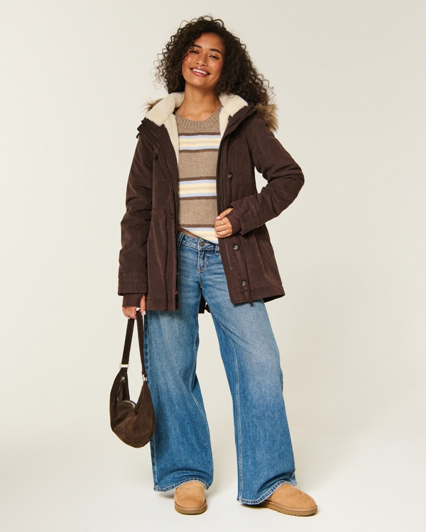 Faux Fur-Lined Parka, Espresso view 2