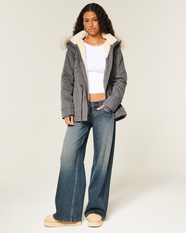 Faux Fur-Lined Parka, Dark Grey view 2