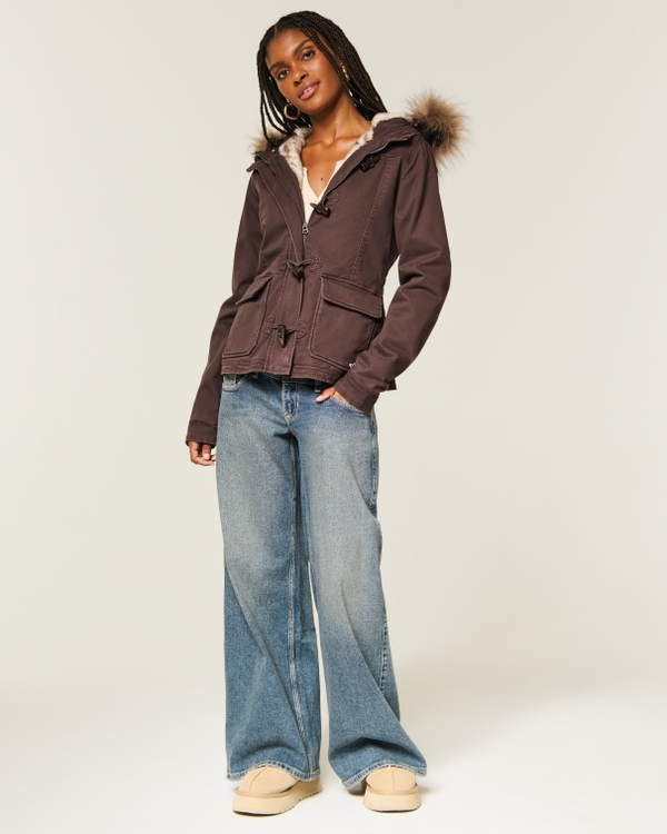 Faux Fur-Lined Toggle Jacket, Espresso view 2