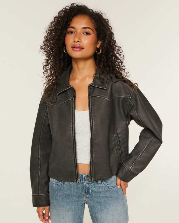 Faux Leather Jacket, Black view 1