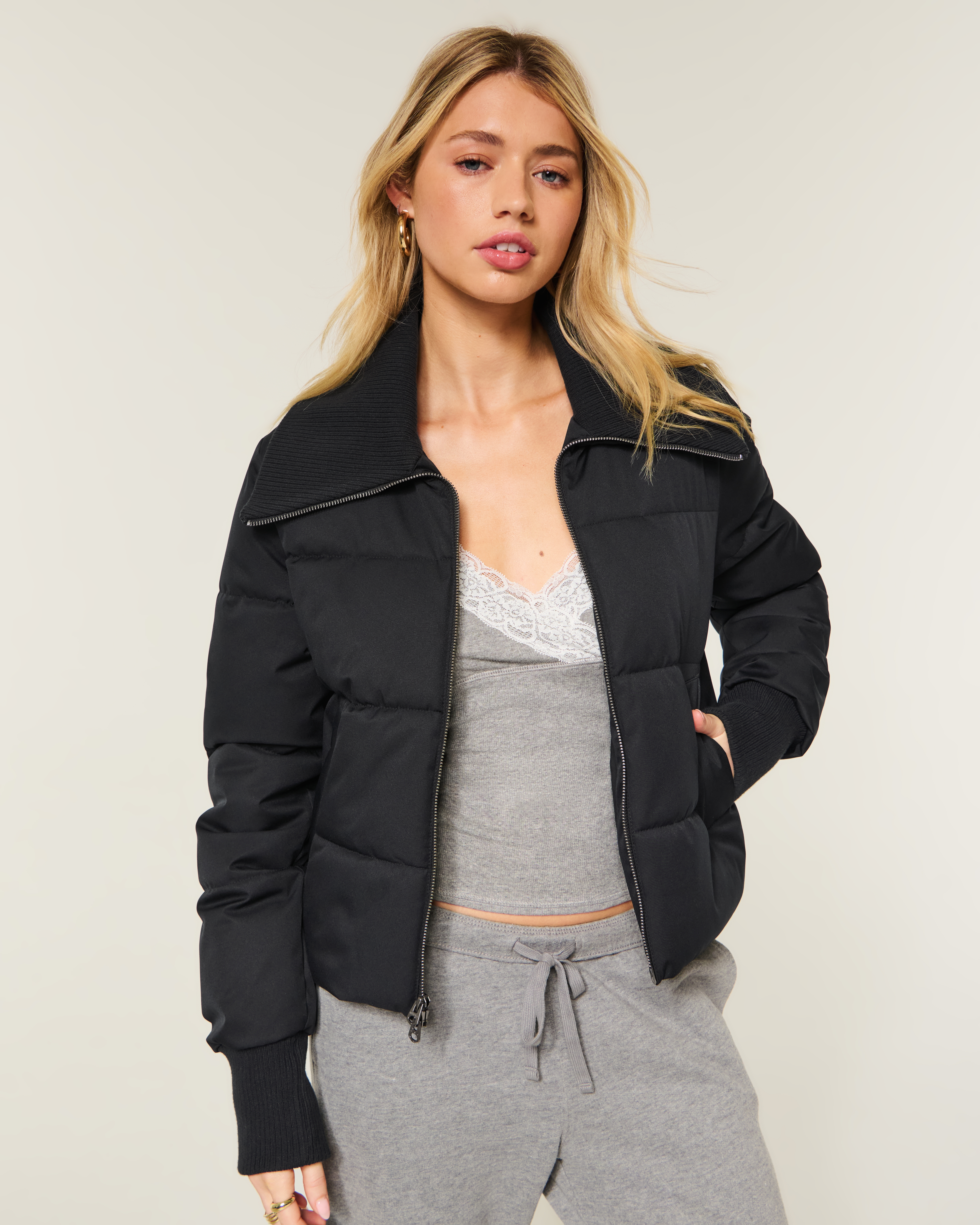 Rib Collar Puffer Jacket
