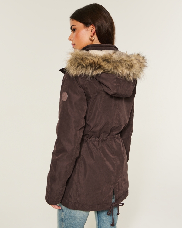 Faux Fur-Lined Parka, Espresso view 2