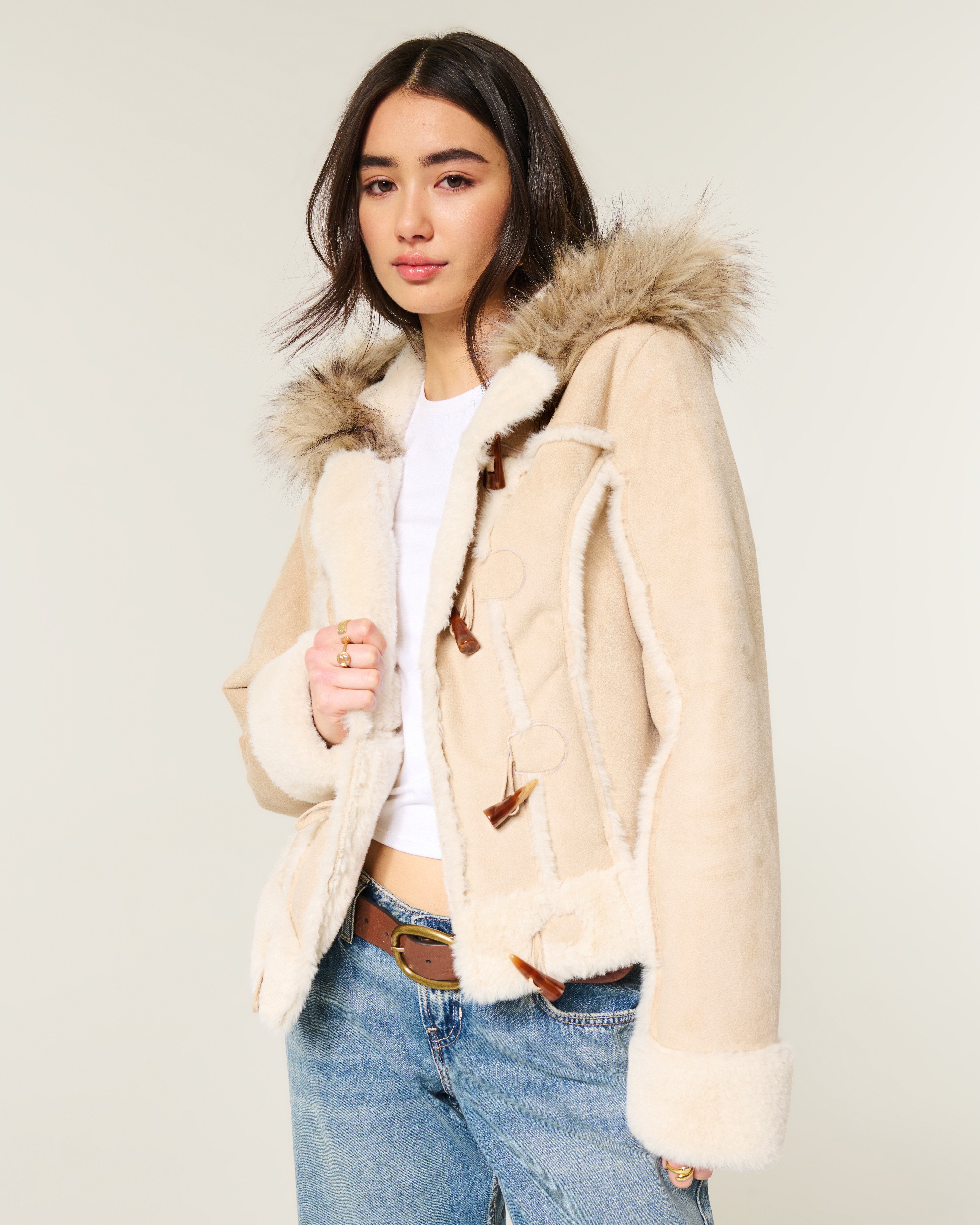 Hooded Faux Shearling Jacket