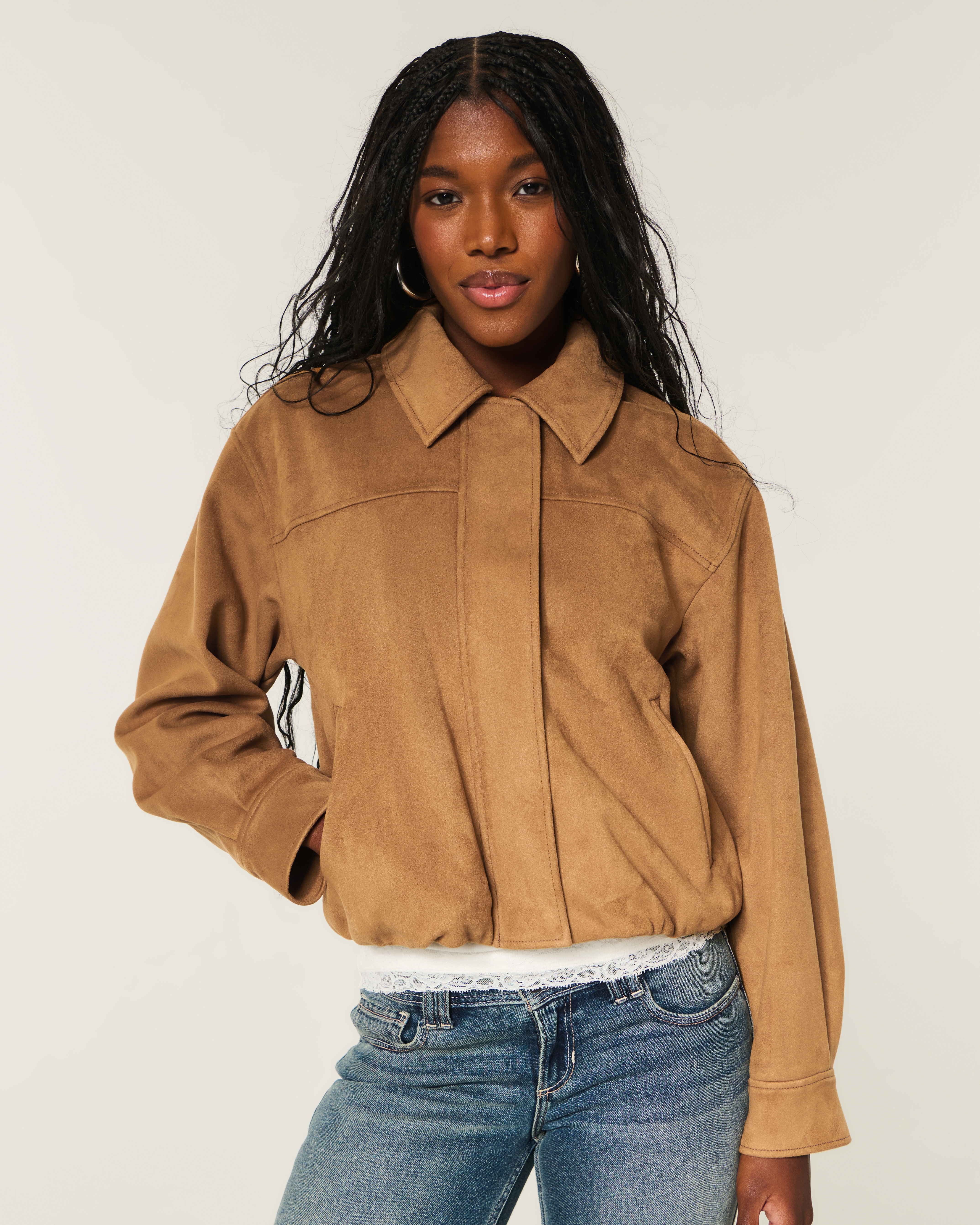 Faux Suede Bubble Bomber Jacket