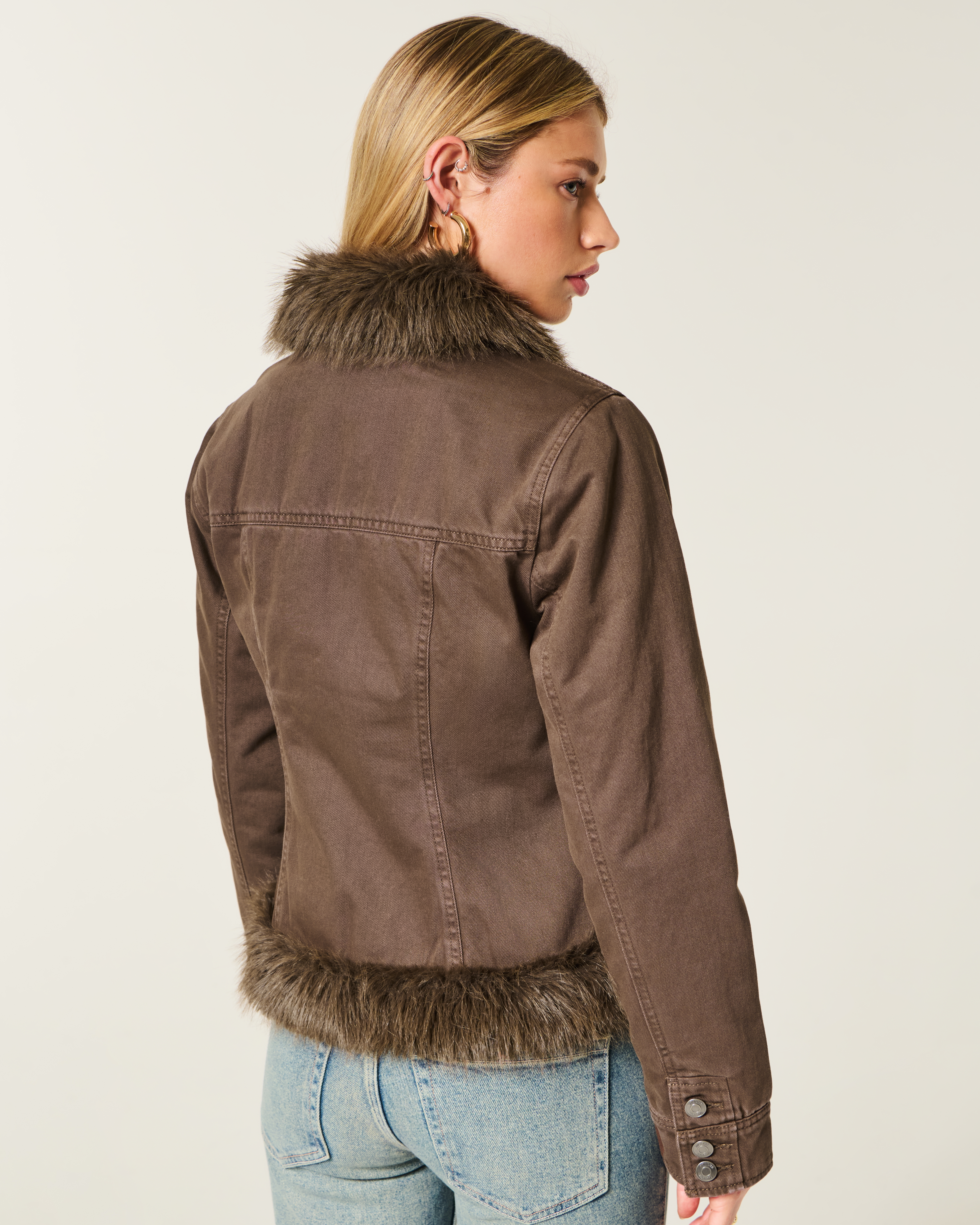 Faux Fur Trim Twill Jacket